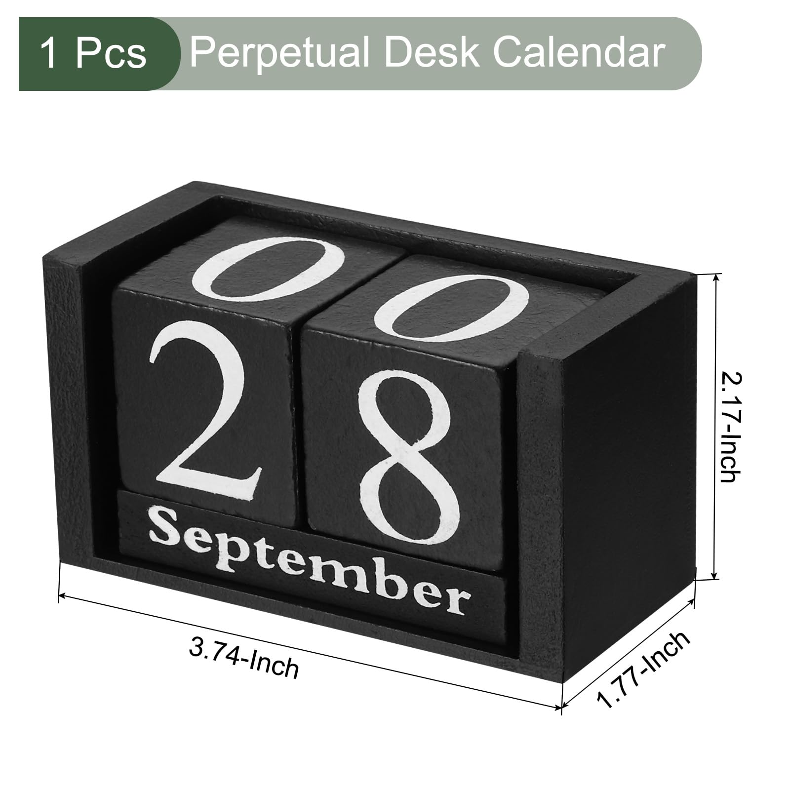 YOKIVE Wooden Block Perpetual Calendar for Desk, Wood Month Date Display Blocks, Great for Daily Desktop Shop Bar Desk Decor (Black) - Image 2