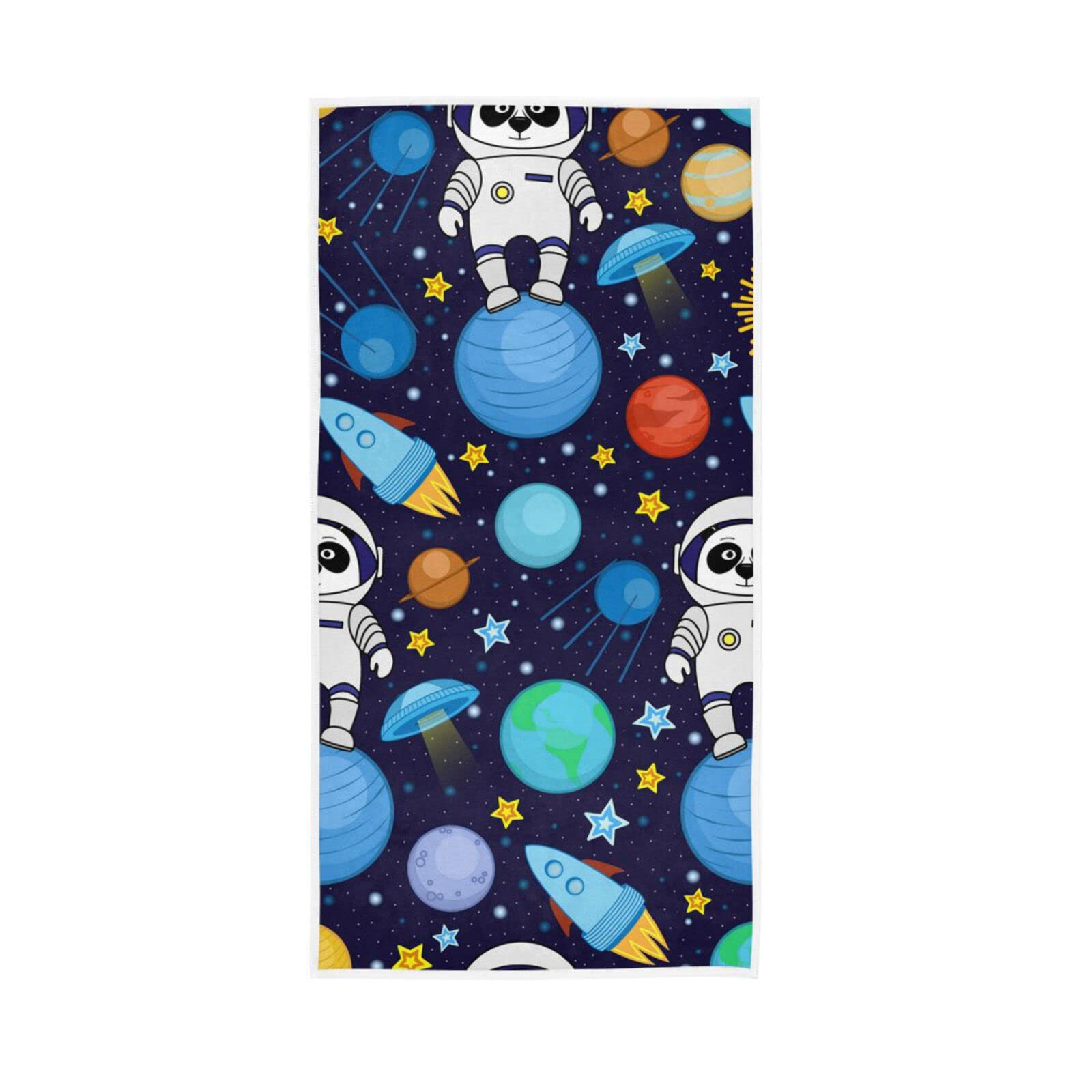 LSRCPD Hand Towels Cartoon Panda Astronauts Space Planets Decor Fingertip Soft Face Towel Absorbent Bathroom Kitchen Towels