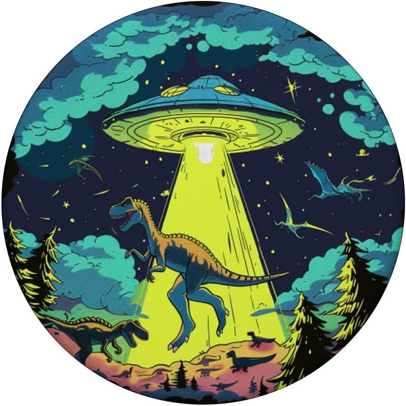 Alien Lover Flying Saucer UFO Abduction Dinosaur PopSockets Adhesive PopGrip - Image 3