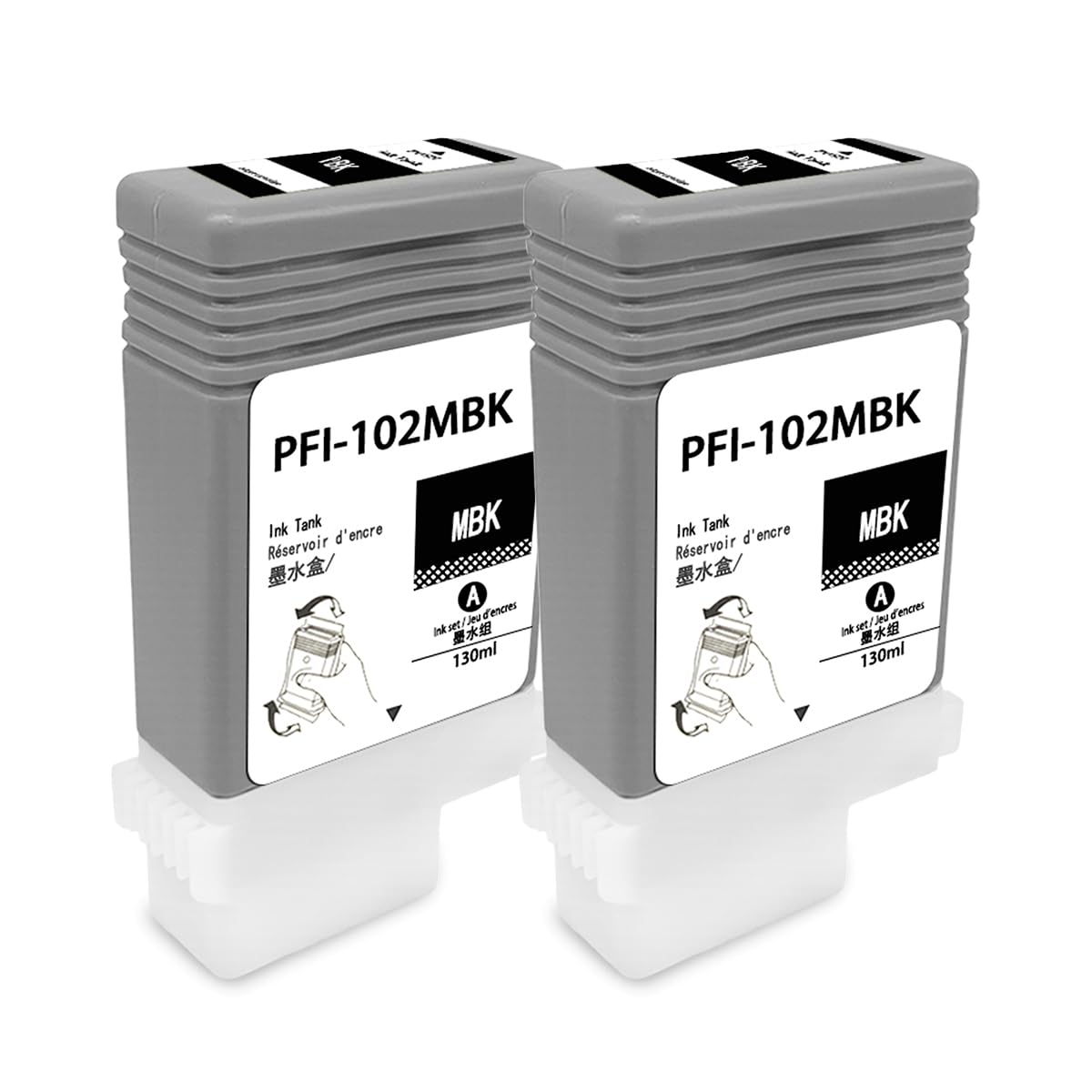 PFI-102MBK Ink Cartridges 2-Pack 130ml PFI102MBK Replacement for Canon PFI-102MBK Matte Black Ink Cartridges for imagePROGRAF iPF500 iPF600 iPF700