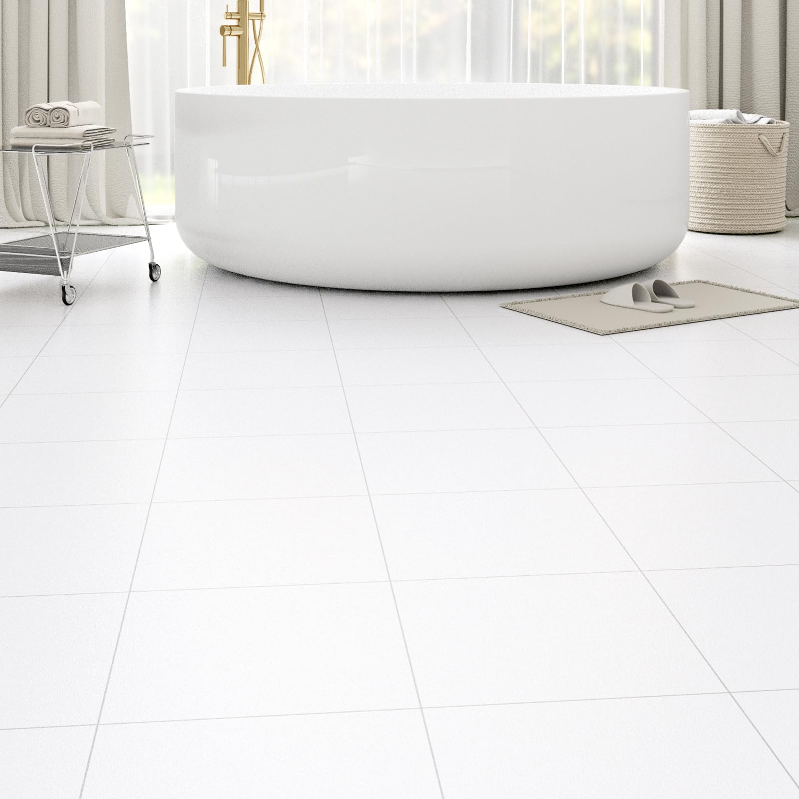 Photo 1 of Peel and Stick Floor Tile 40-Pack 40 Sq.Ft Matte Pattern Flooring, 12” x 12” Self Adhesive Vinyl Flooring DIY for Kitchen, Bathroom, Laundry, Pure White