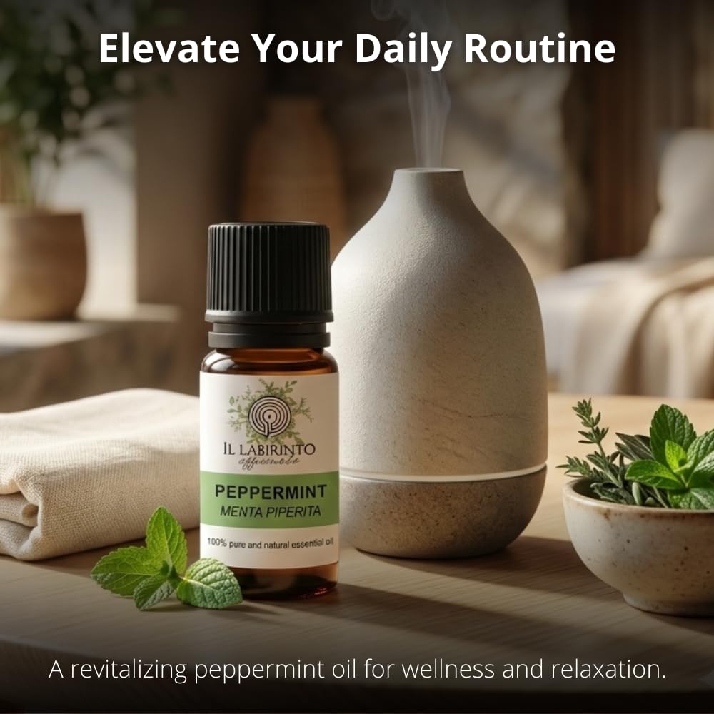Olio Essenziale Menta Piperita puro alimentare Italiana Il Labirinto Officinale - Oli Essenziali Naturali - Olio essenziale per Diffusori e Umidificatori, Aromaterapia - 10ml