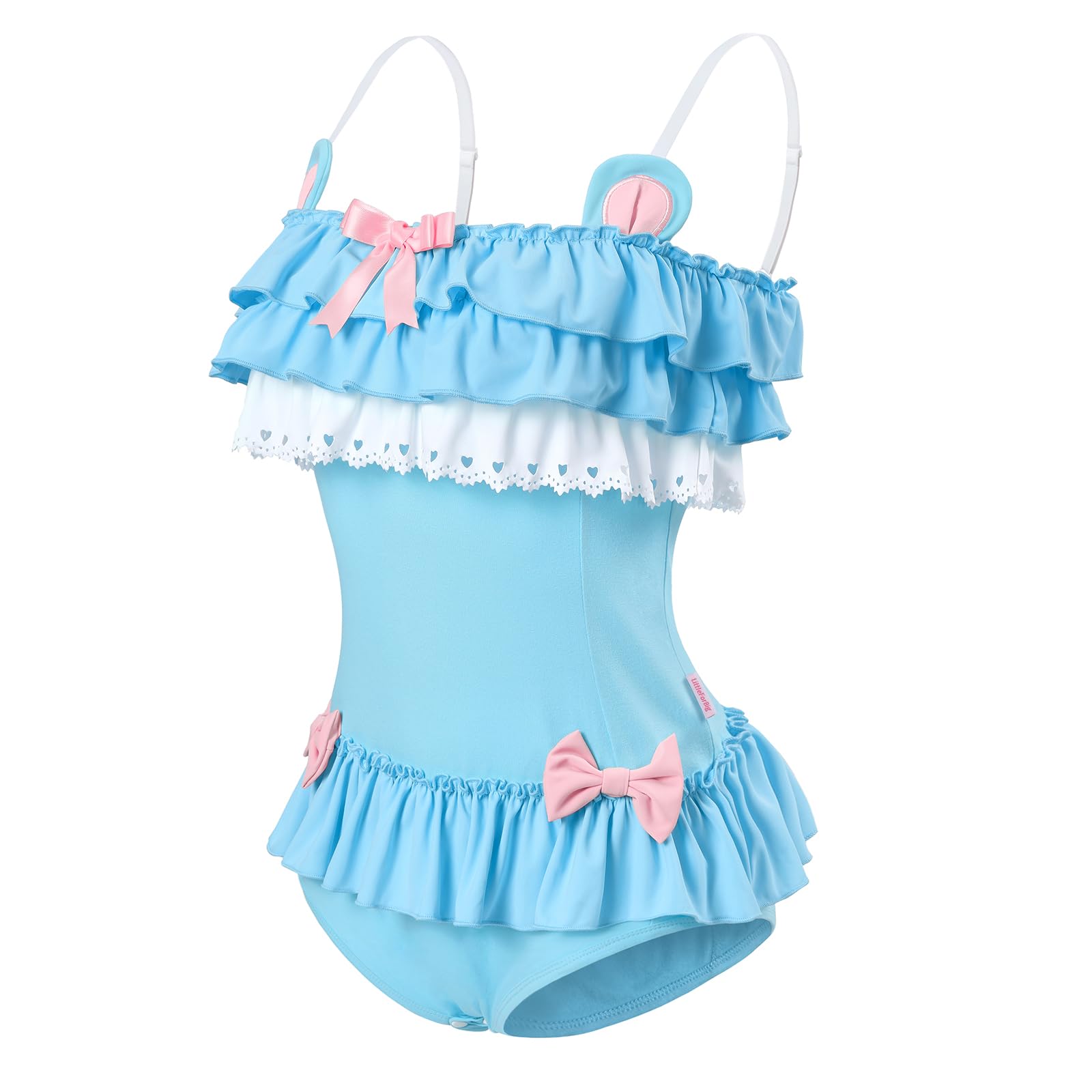 Littleforbig Cotton Fancy Bunny Romper Onesie Pajamas Teddy Lingerie One Piece Babydoll Bodysuit: Blue Bear X-Small