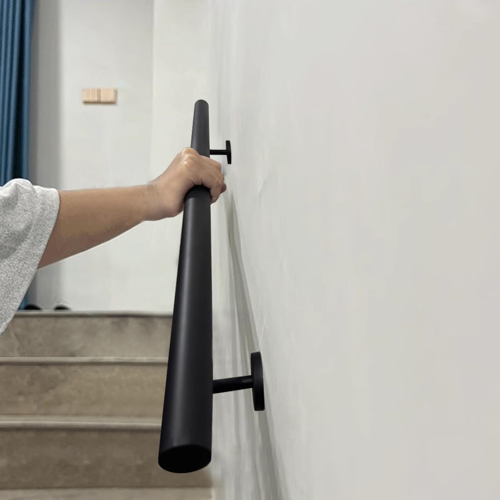 FKXSXAZ Handrail for Stairs, Black Industrial Metal Stair Railings Wall Mounted Staircase Grab Bar Elderly Children Safety Hand Rail Indoor Outdoor Steps(16ft/480cm)