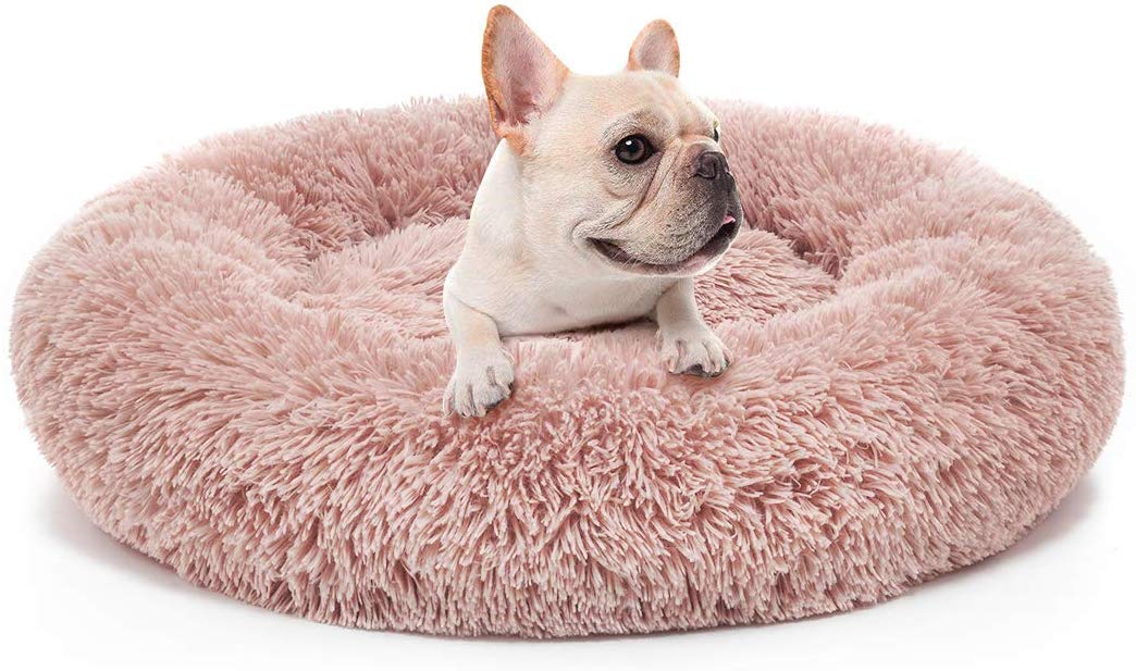 CXLY Round Pet bed, Plush Soft Washable Self-Warming Calming Dog Bed Donut Cuddler Round Dog Bed Comfortable for Sleeping Winter(Pink,100cm)