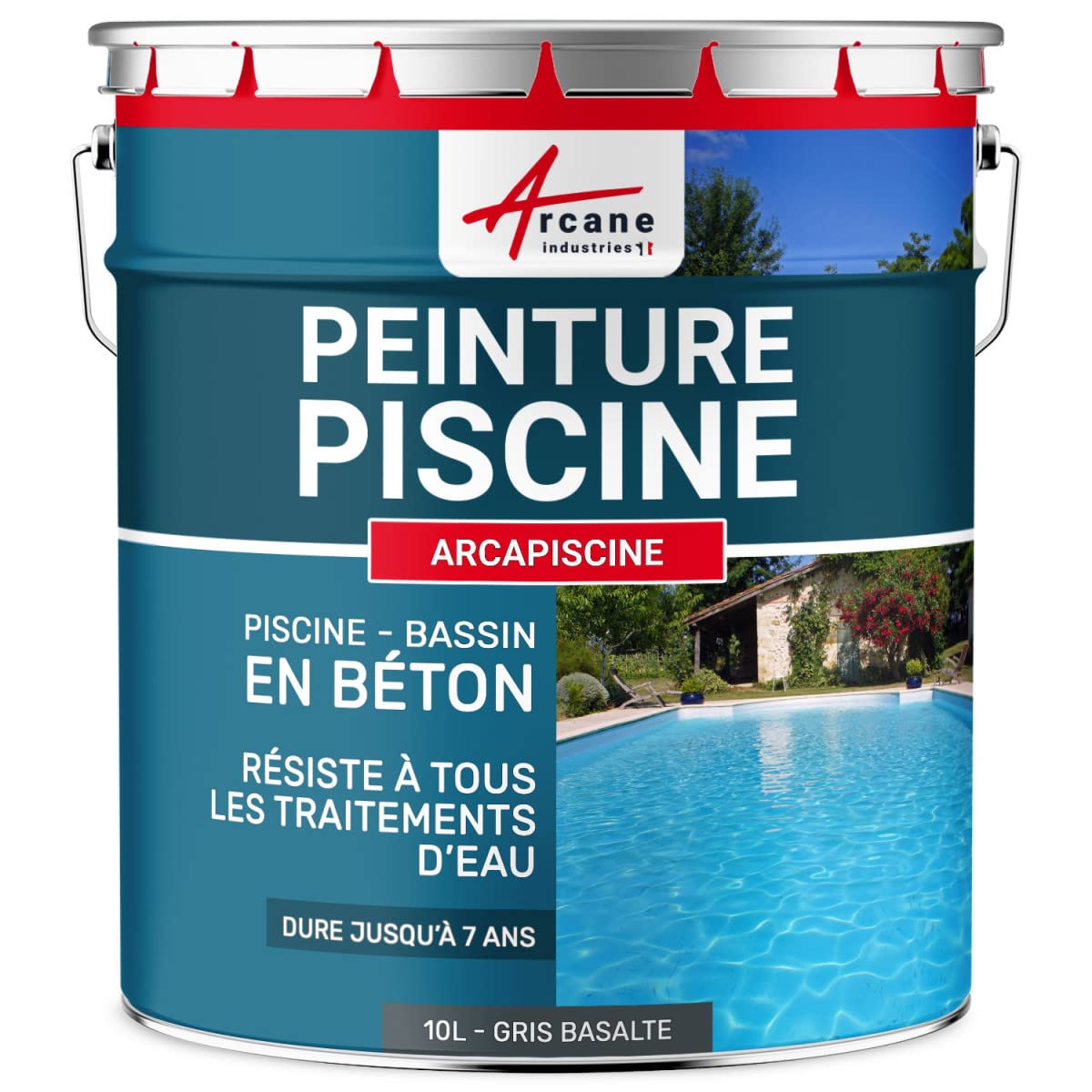 ARCANE INDUSTRIES Peinture piscine béton - Peinture hydrofuge pour bassin en ciment ou béton | Haute résistance sel & immersion | ARCAPISCINE pour piscines - 10 L Gris Basalte - RAL 7012