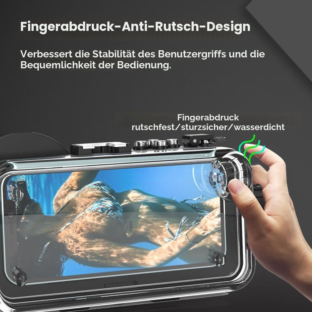 SF-PH-02 Professionelles Unterwasser-Smartphone-Gehäuse, 40 m Tauchtiefe, wasserdichte Kameratasche, kompatibel mit iPhone 16/15/14 Rahmen) (YH-SF-PH-02) Schwarz
