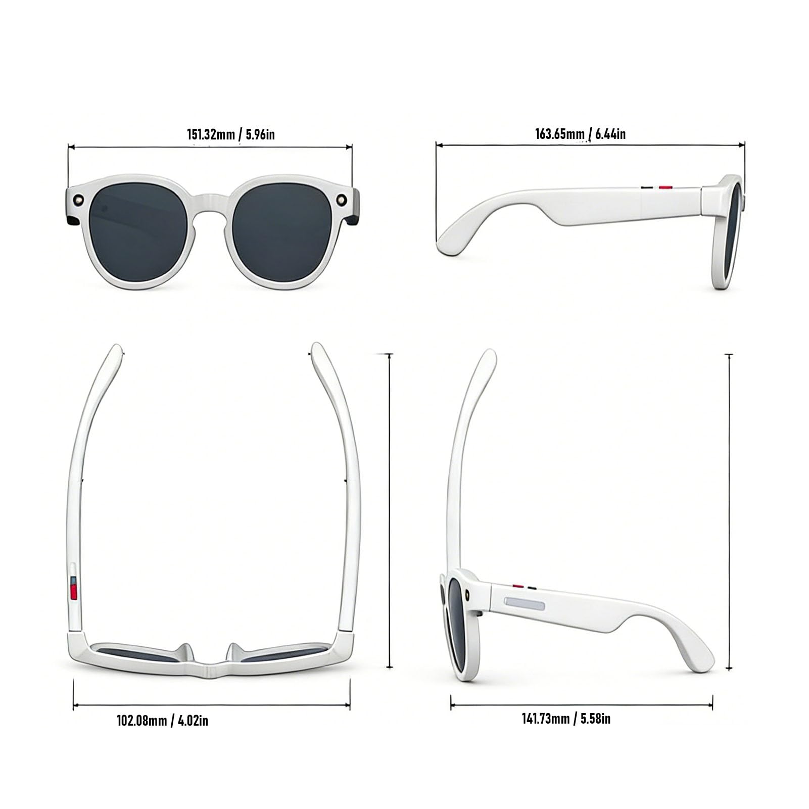 Sxhlseller Lunettes Intelligentes Bluetooth 5.4, Lunettes Audio avec Caméra HD 1080P, Haut Parleurs Ultrasoniques, Batterie 270mAh for Musique, Appels, Vlogging