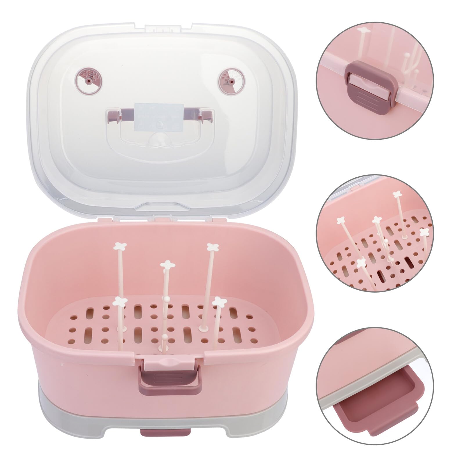 KOMBIUDA Babyflaschen Organizer, Tragbare Aufbewahrungsbox aus Pp in Rosa | Großes Fassungsvermögen, für Zuhause und Reisen, für Milchflaschen und Stillzubehör