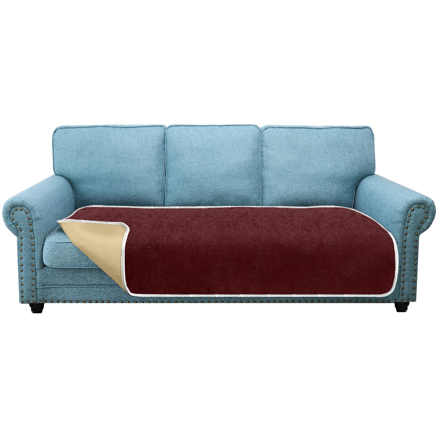 Granbest Non-Slip Sofa Seat Covers 3 Seater Thick Sofa Cover Sofa Protectors from Pets Universal for All Seasons (3 Seater, Wine Red)