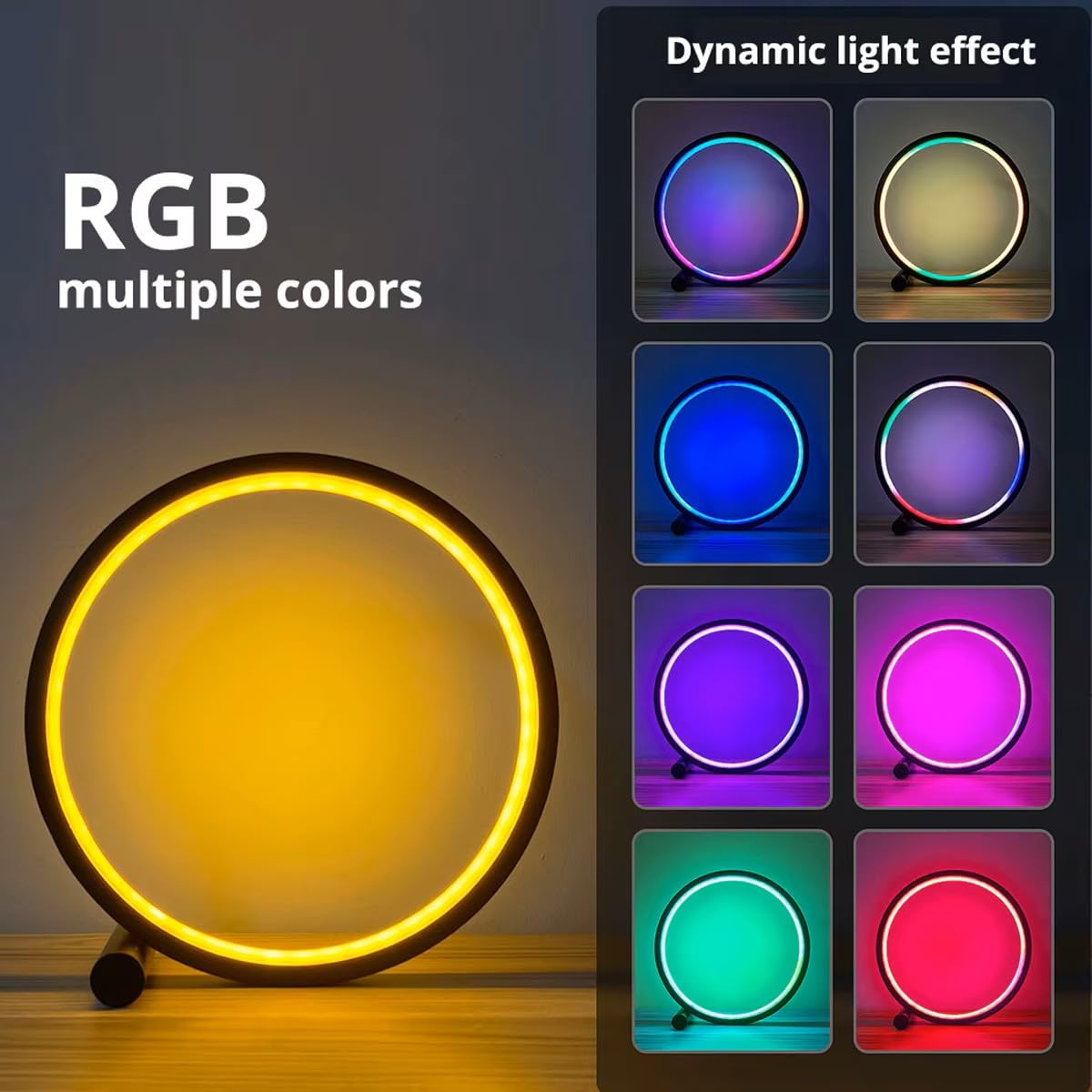 Générique Lampe de Table Led Éclairage blanc ou RVB, Cercle 30 cm, Télécommande + App., Intensité variable, USB 5V