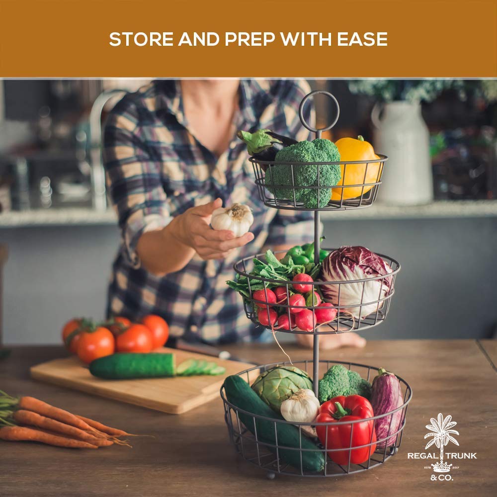 Buy 3 Tier Fruit Basket French Country Wire Baskets by REGAL TRUNK