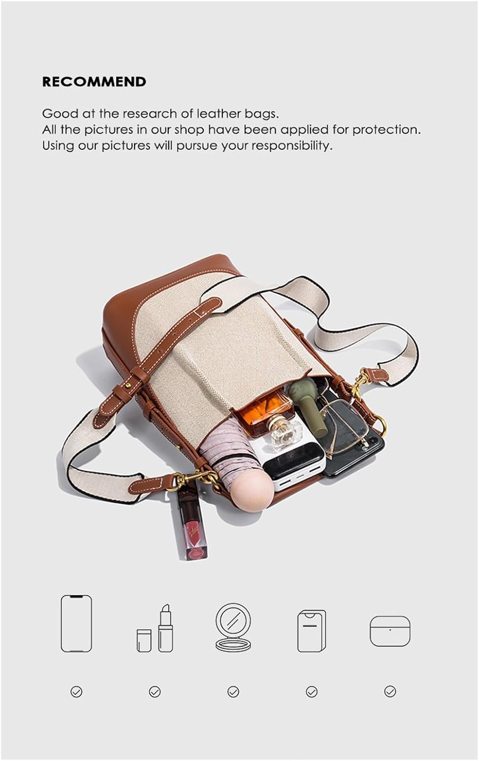 Women's bucket shaped wallet, wide shoulder strap, single shoulder handbag, canvas crossbody, drawstring, bucket bag - Image 2