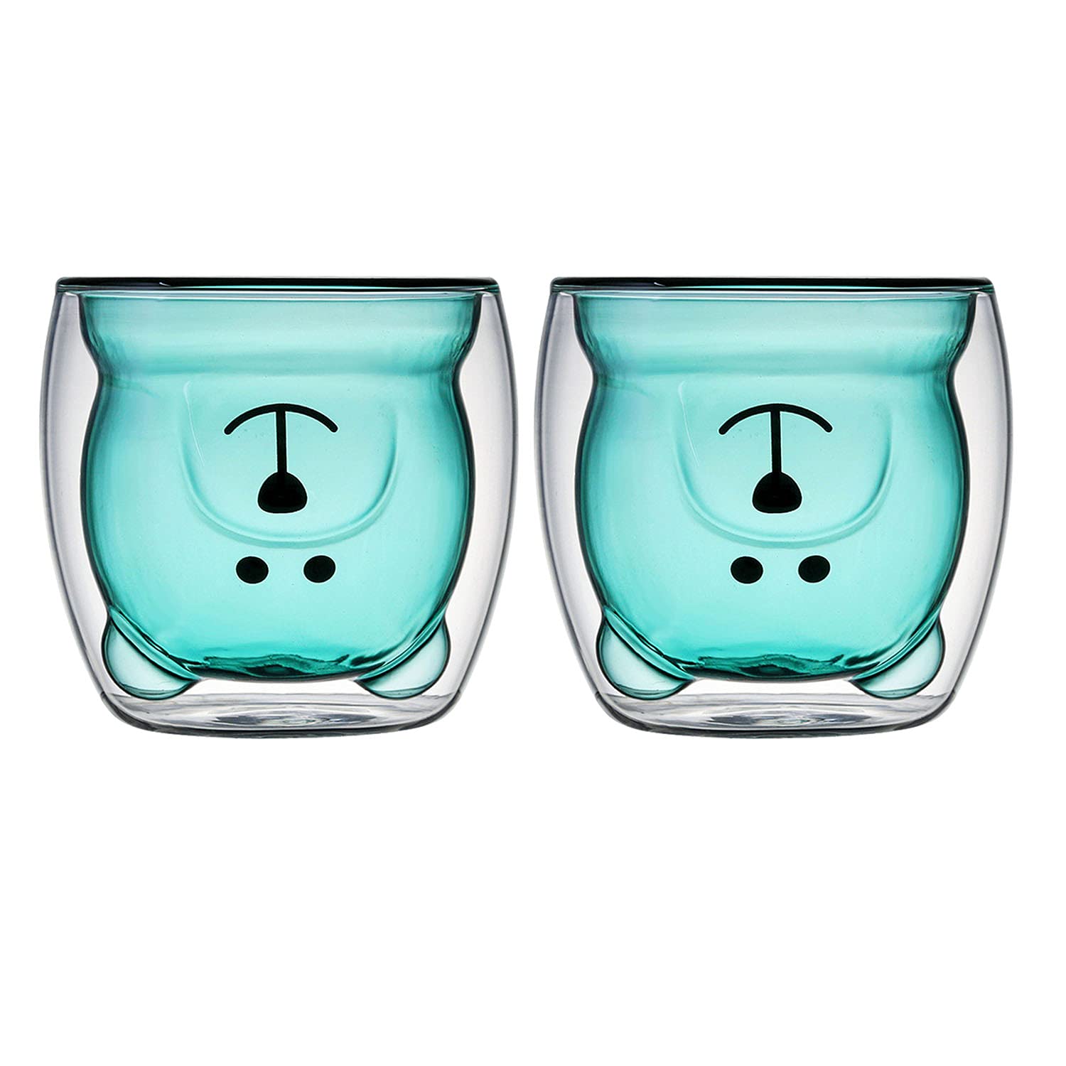 PovKeeverSet of 2 Double Walled Glass Coffee Mug Colorful Office Cup Kitchen Supplies Cute Animal Insulated Tea Milk Cup for Valentines Day Birthday Present