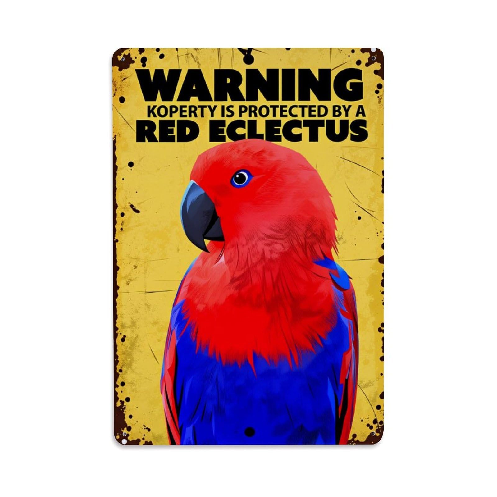 Lzwbntey Vintage Red Eclectus Parrot Warning Sign Metal Tin Sign Retro Wall Decor For Home Bar Garage Cafe, Indoor & Outdoor Decorative Metal Poster, 8X12 Inch