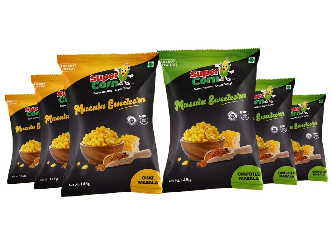 Super Corn - Ready-to-Eat Steam Boiled Sweet Corn with Chipotle & Chat Masala (145g x 6 Pack)-image-3