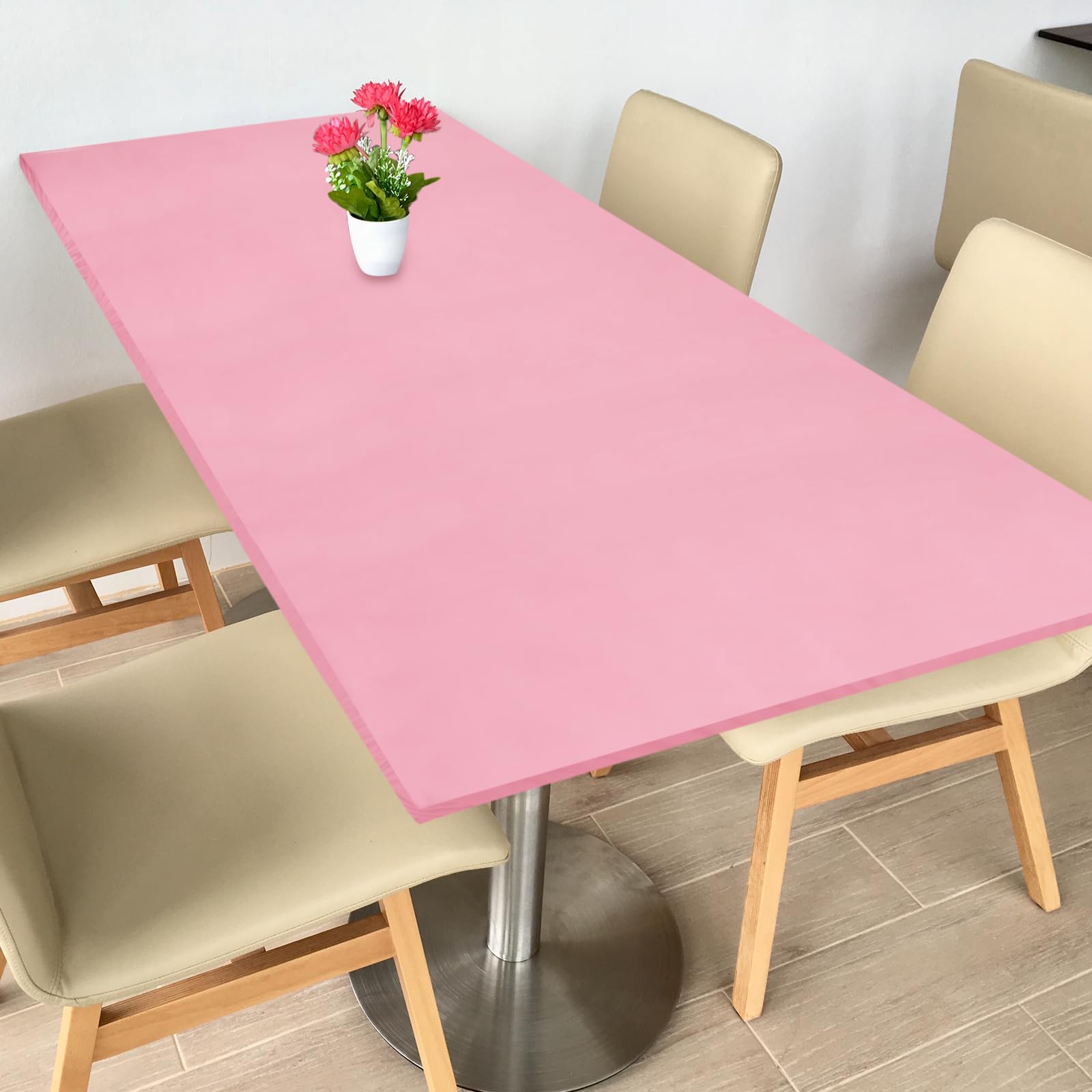 sourcing map Fitted Tablecloth Fit 8ft Rectangle Table, Polyester Washable Spandex Stretch Table Cover with Elastic Edge for Picnic Camping Patio Outdoor (96"x30", Dark Pink) — image 1