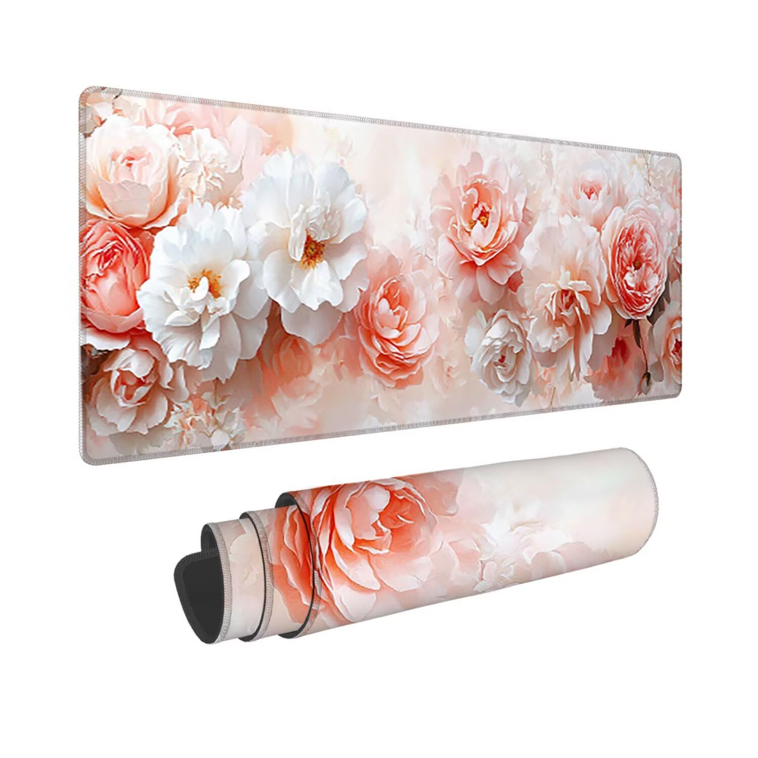 Podkładka pod mysz do gier XXL duża mysz 1200 x 500 mm, duża podkładka pod biurko z antypoślizgową gumową podstawą dla graczy, poprawia precyzję i szybkość (kwiaty piwonii) o-586