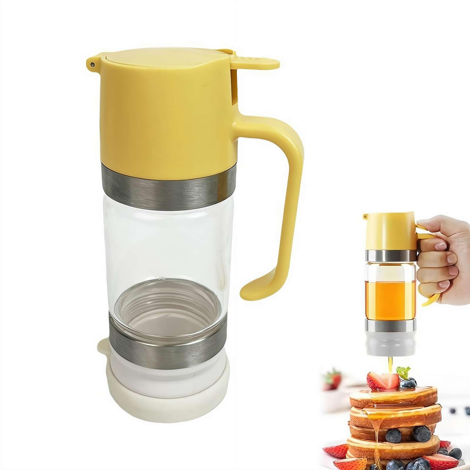 Dozownik miodu, niekapiący szklany słoik na miód, 350 ml, dozownik miodu i syropu klonowego z uchwytem, idealny do kawy i herbaty