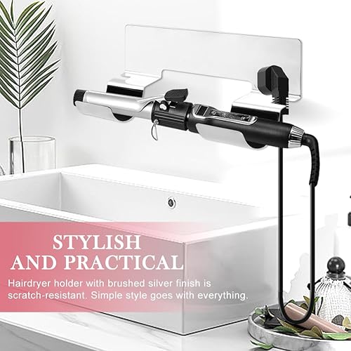 Miniatura 2 de Soporte de pared para rizador de acero inoxidable, organizador de plancha plana con diseño resistente al calor para baños pequeños y dormitorios,