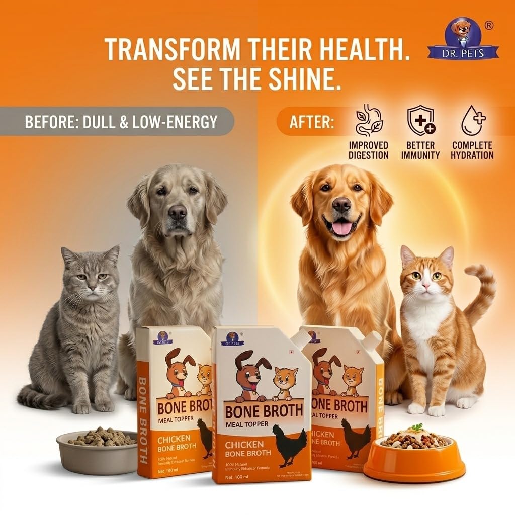 Dr. Pets Pack of 3 (100ml Each) Chicken Bone Broth for Dogs & Cats | Liquid Meal Topper & Gravy | Supports Digestion, Hydration & Joint Health 2