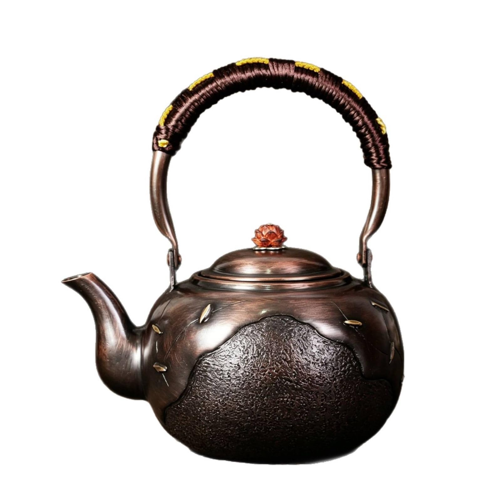 Tetera Cobre y Mango Revestido Cómodo Tetera Artesanal Cobre Portátil Hervidor con Mango para Aficionados Al Té, Cocina Rústica