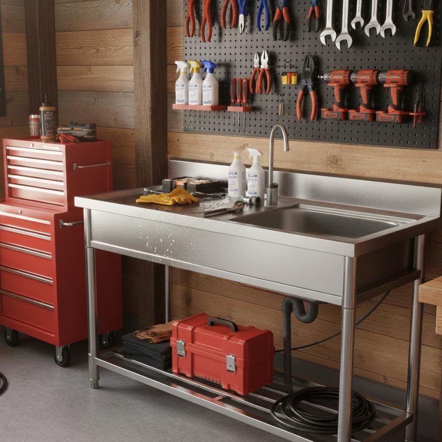 Image of Stainless Steel Sink, Kitchen Sink with Countertop Workstation