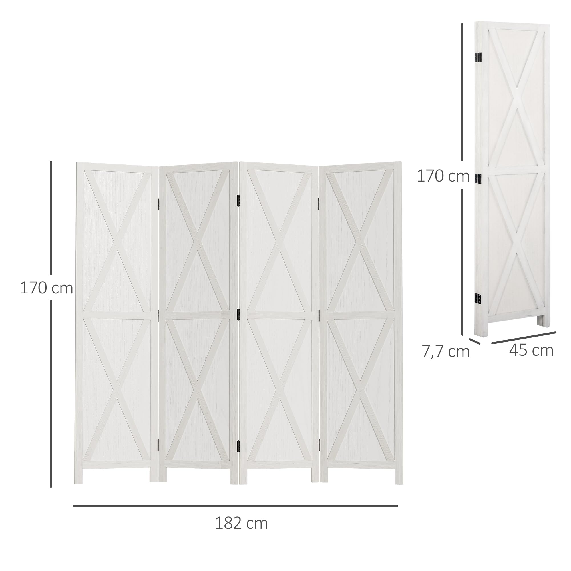 HOMCOM Paravent Intérieur 4 Panneaux 182L x 170H cm Campagnard Chic Blanc