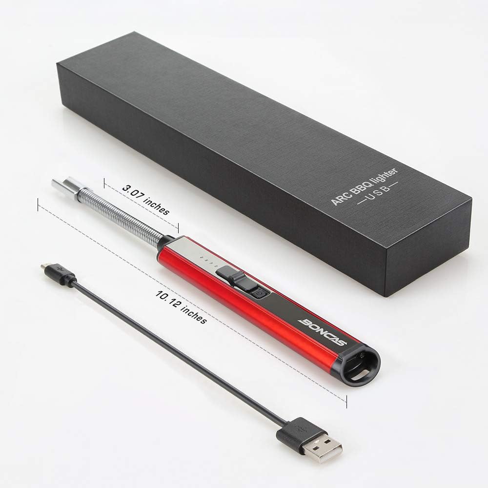 Boncas Candle Lighter USB Plasma Lighter Rechargeable Windproof Arc Lighter Long Flexible Neck for Household Camping Fireworks BBQ Red