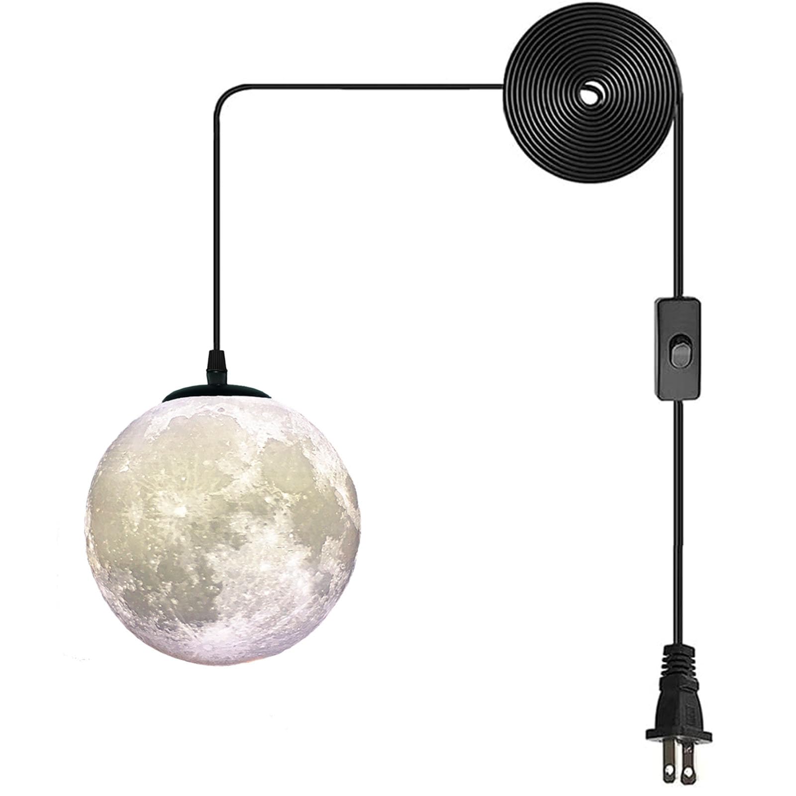 AECBUY Resin Moon Pendant Lamp Plug in Adjustable Cord, 3D Printing Hanging Ceiling Lighting Fixture, Pendant Light for Home, Office, Bars and Cafe, ddct210821B05