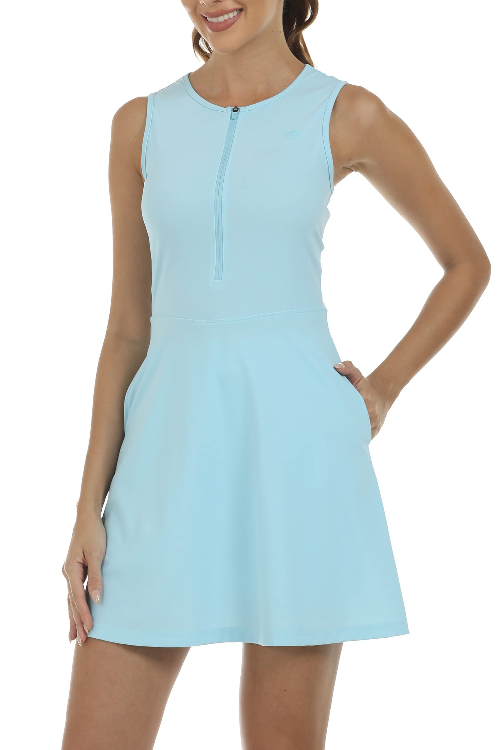 JINSHI Robe de Tennis et de Golf Femmes avec Short Intérieur Robes de Sport Athlétique sans Manches Séchage Rapide avec Poches