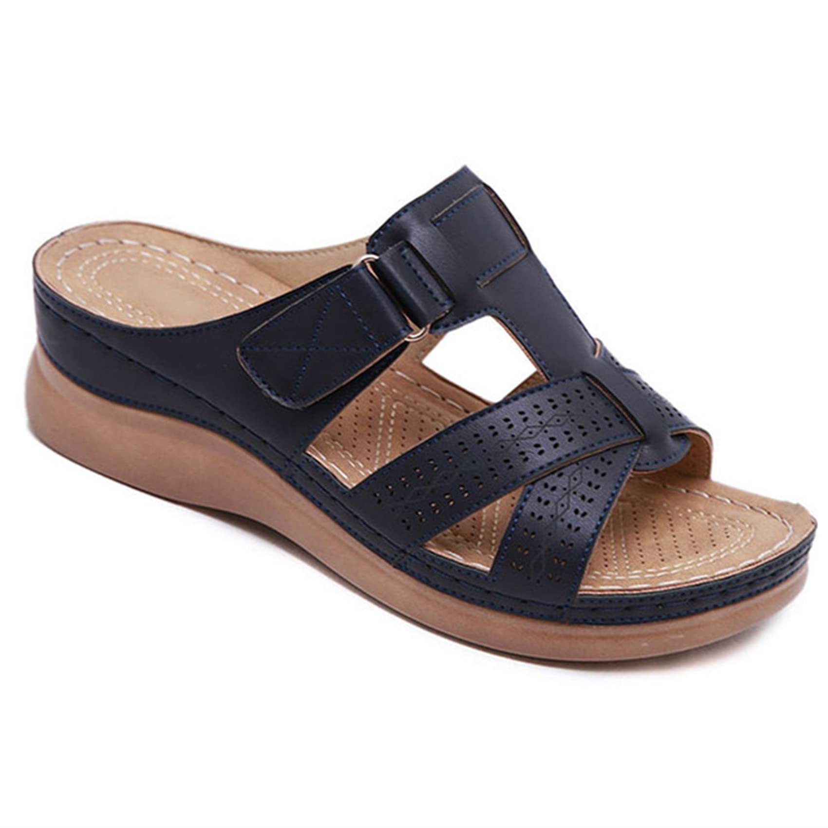 LUWAY Orthopedic Sandals for Women, Women Summer Slippers with Arch Support Anti-Slip Breathable Sandal Vintage Flip Flop,Black,US9/EU41