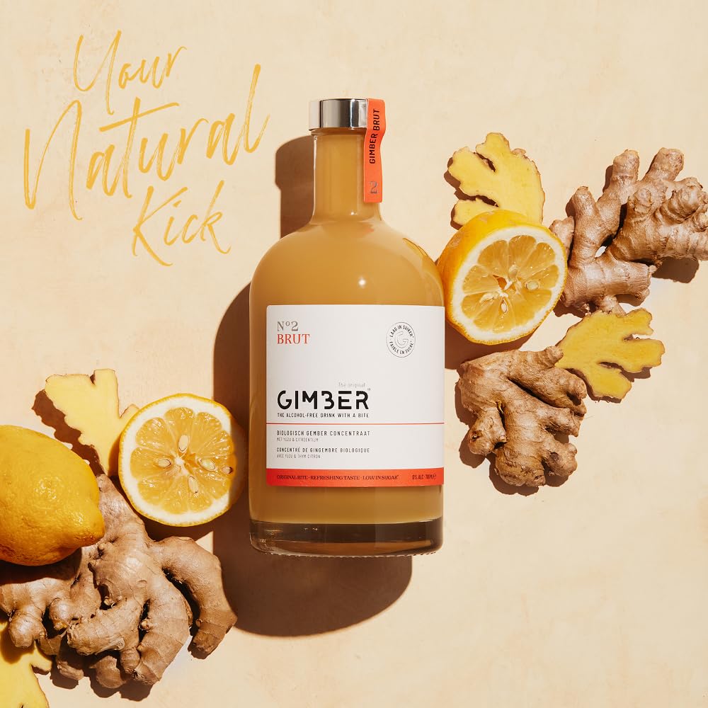 GIMBER Brut N°2 concentrato di zenzero biologico 700 ml | Bevanda analcolica biologica a base di zenzero, limone ed erbe | Estratto di zenzero premium | meno zucchero