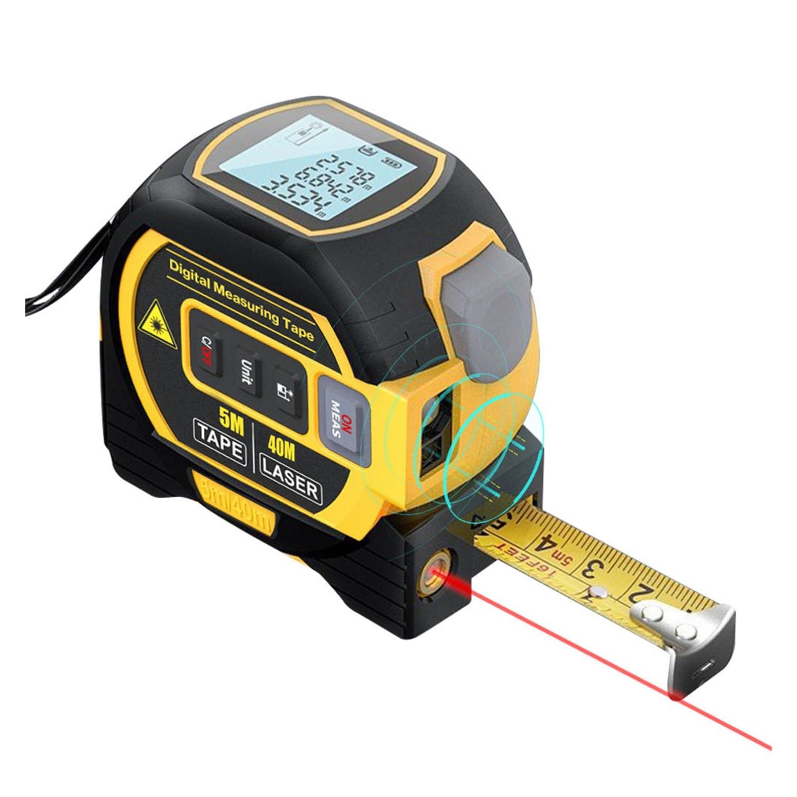 Telémetro láser 3 en 1, Regla de Cinta métrica 5m, Pantalla LCD con retroiluminación, medidor Volumen área Distancia, Dispositivo medición construcción Precisión Flexibilidad Medición