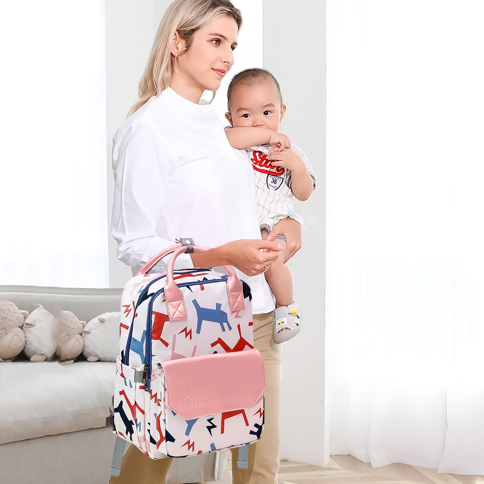 SONARIN Stylish Diaper Bag Backpack,Lightweight Nappy Changing Bag Travel Mommy Bag with Changing Mat & Stroller Straps(Pony)