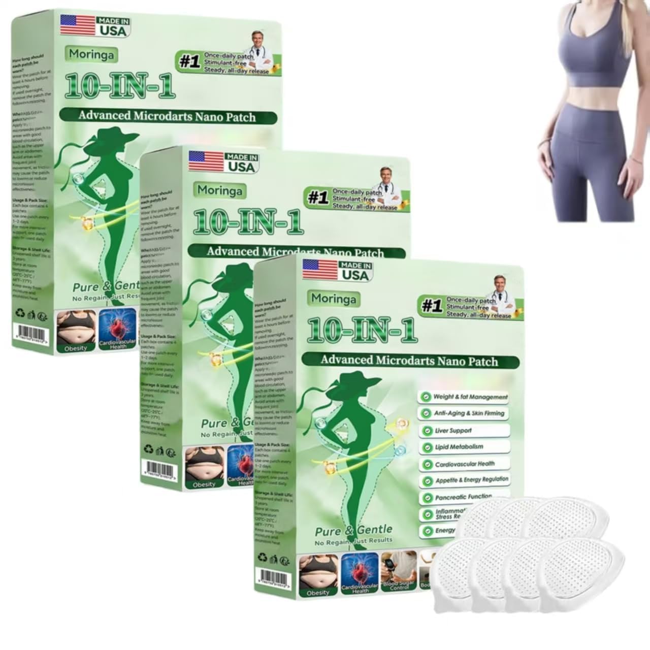 Moringa Berberine X Nad Patches, 2026 New 10-in-1 Berberine Patch, Natural Patches for Women and Men, Suitable for All Skin Types (3 Box)