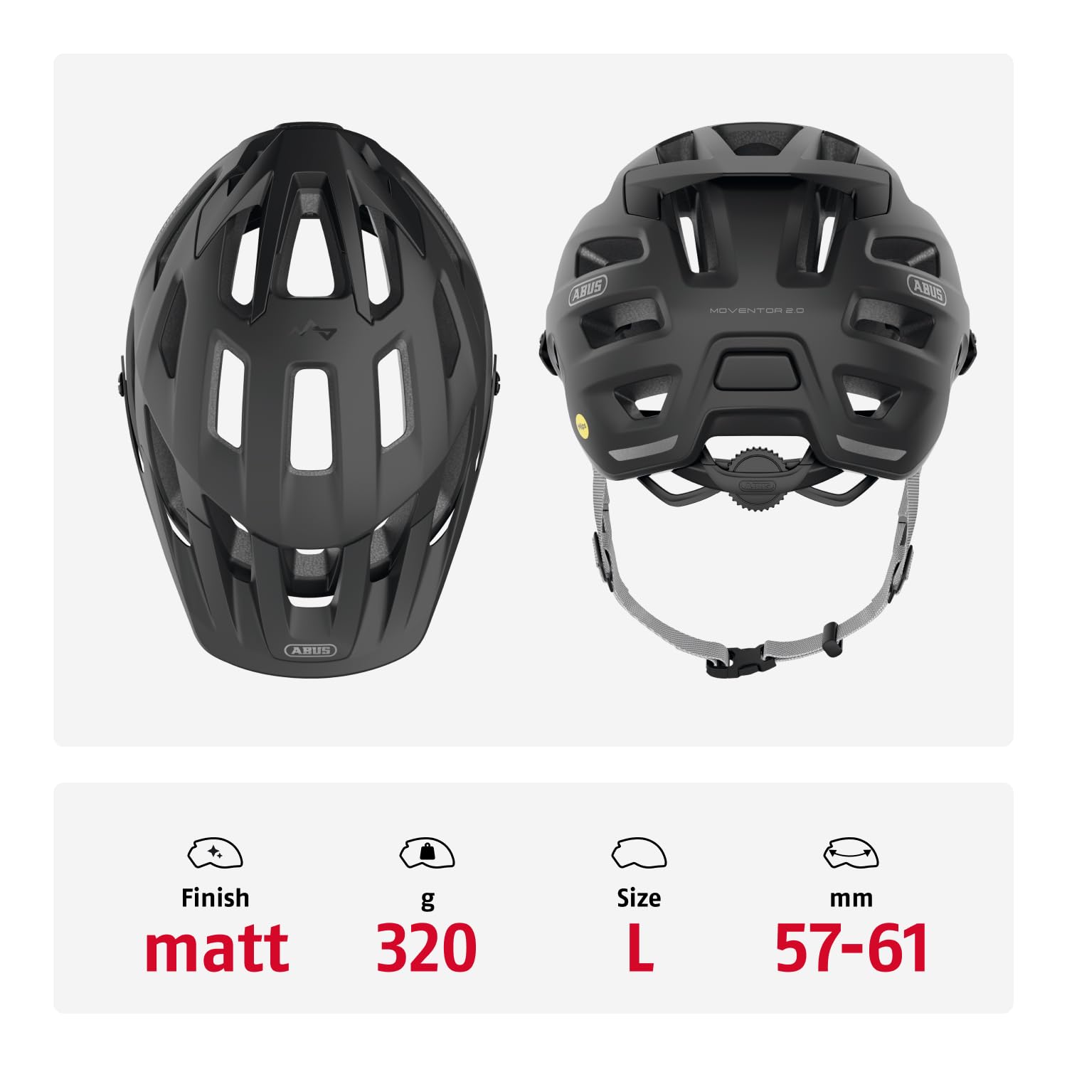 ABUS MTB-Helm Moventor 2.0 MIPS, Casco de Bicicleta Negro, Talla L