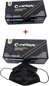 100 UN - Mascara descartavel tripla PRETA cirurgica com clip nasal - Mundial Fenix