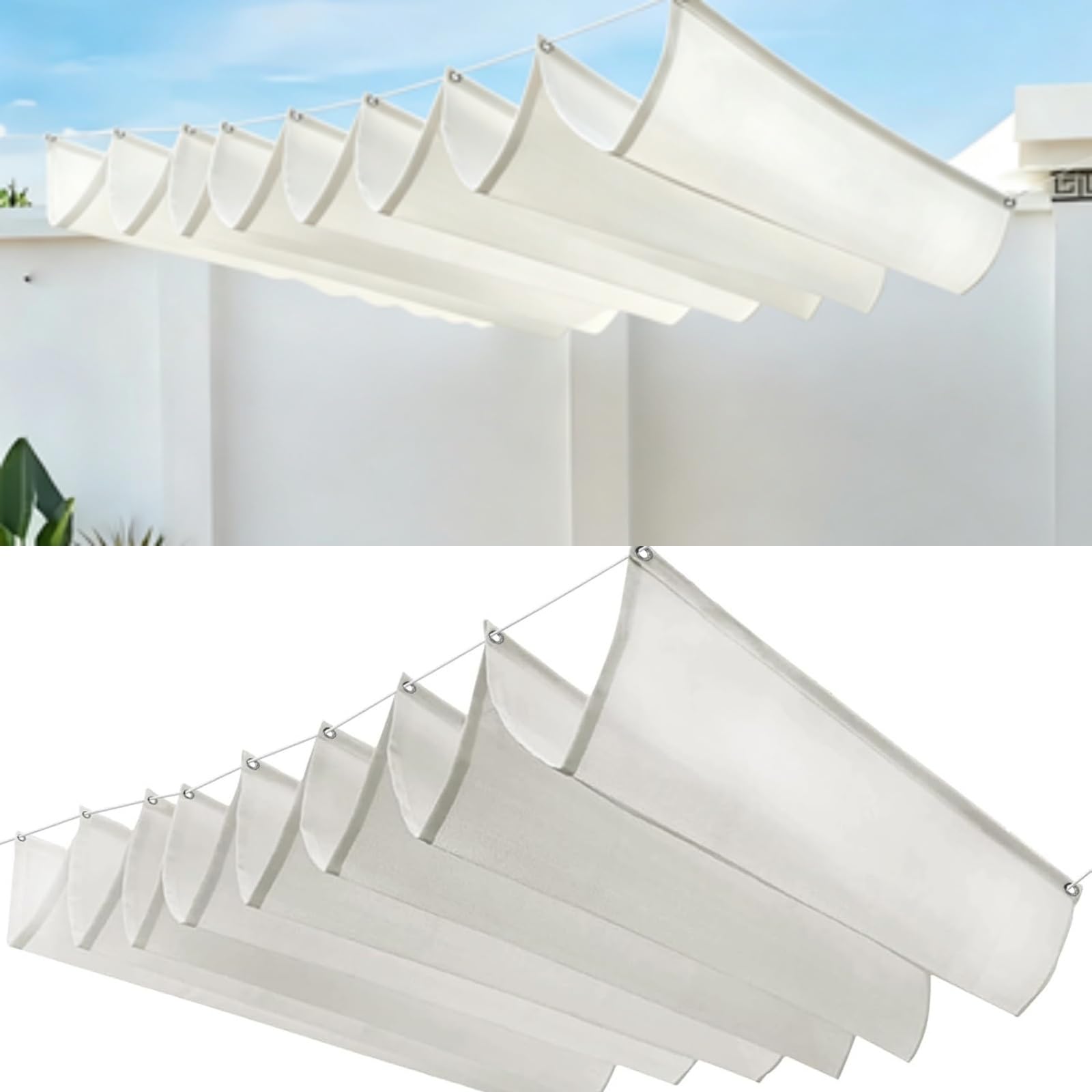 Wodoodporny Żagiel Przeciwsłoneczny 100 x 360 cm Regulowany Na Zamówienie Regulowana Osłona Przeciwsłoneczna Z Oczkami I Sznurkiem Do Ogrodu Zewnętrznego, Patio, Trawnika, Biały
