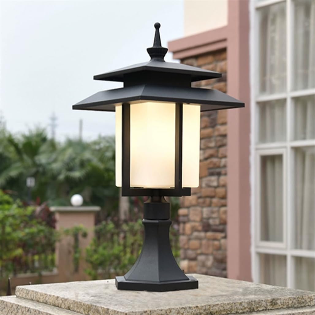 Hcipjqy Multicolor Outside Post Cap Light Farmhouse Gate Bollard Pillar Light Black Column Lamp With Pier Mount Base, Waterproof Post Lamp E26 Base Maximum 60W (Bulb Not Included)