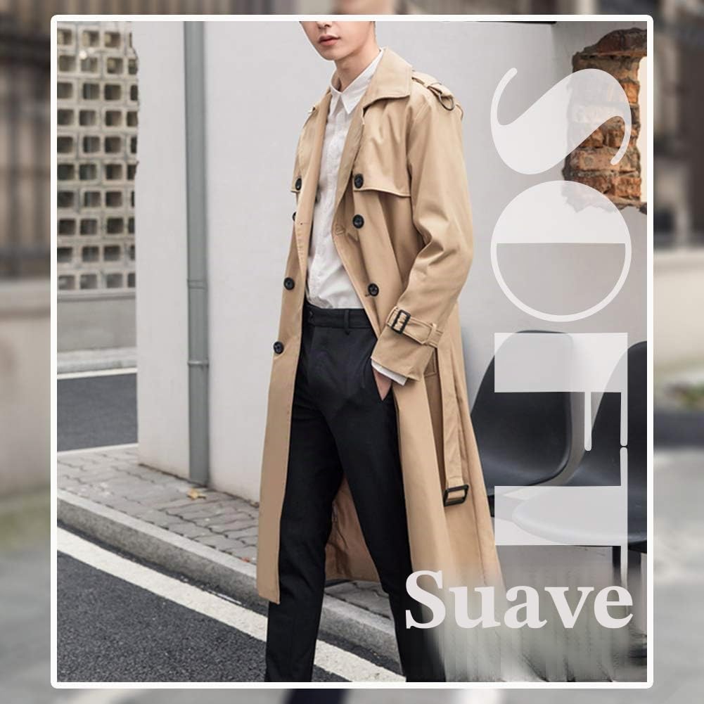 Pantete Gabardina de doble botonadura para hombre, de gran tamaño, casual, cortavientos, con solapa, abrigo largo