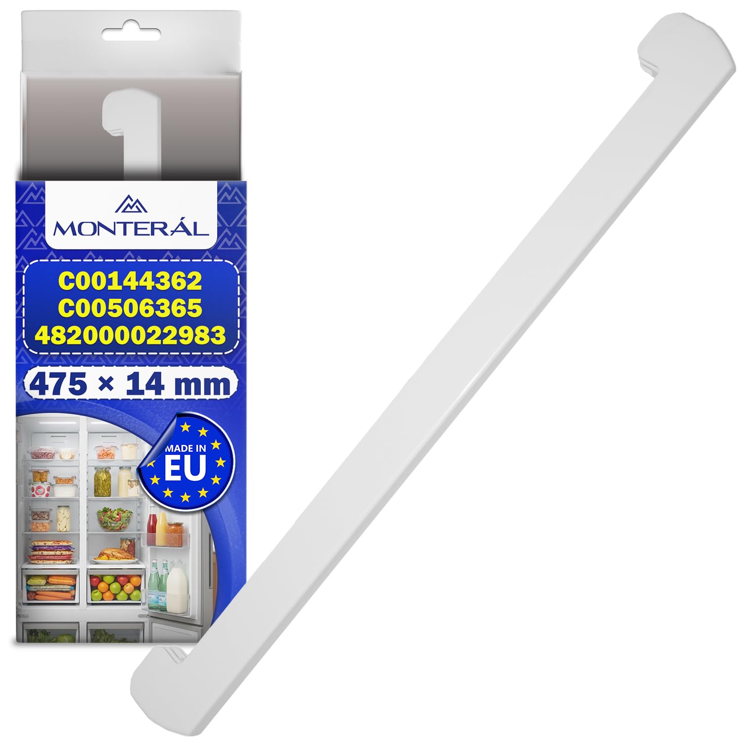 Vorderer Rahmen für Kühlschrank Einlegeboden Glas mit Länge 475 mm mit Originalcode C00144362 C00506365 für Indesit für Ariston 482000022983 488000506365 für Whirlpool - MADE IN EU - MONTERAL