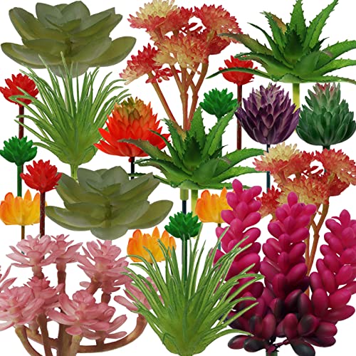 PietyPet 22pcs Colorful Fake Succulents, Mini Artificial Succulents for DIY Crafting Home Terrarium Floral Wall Garden Arrangement Office Decoration (Unpotted)