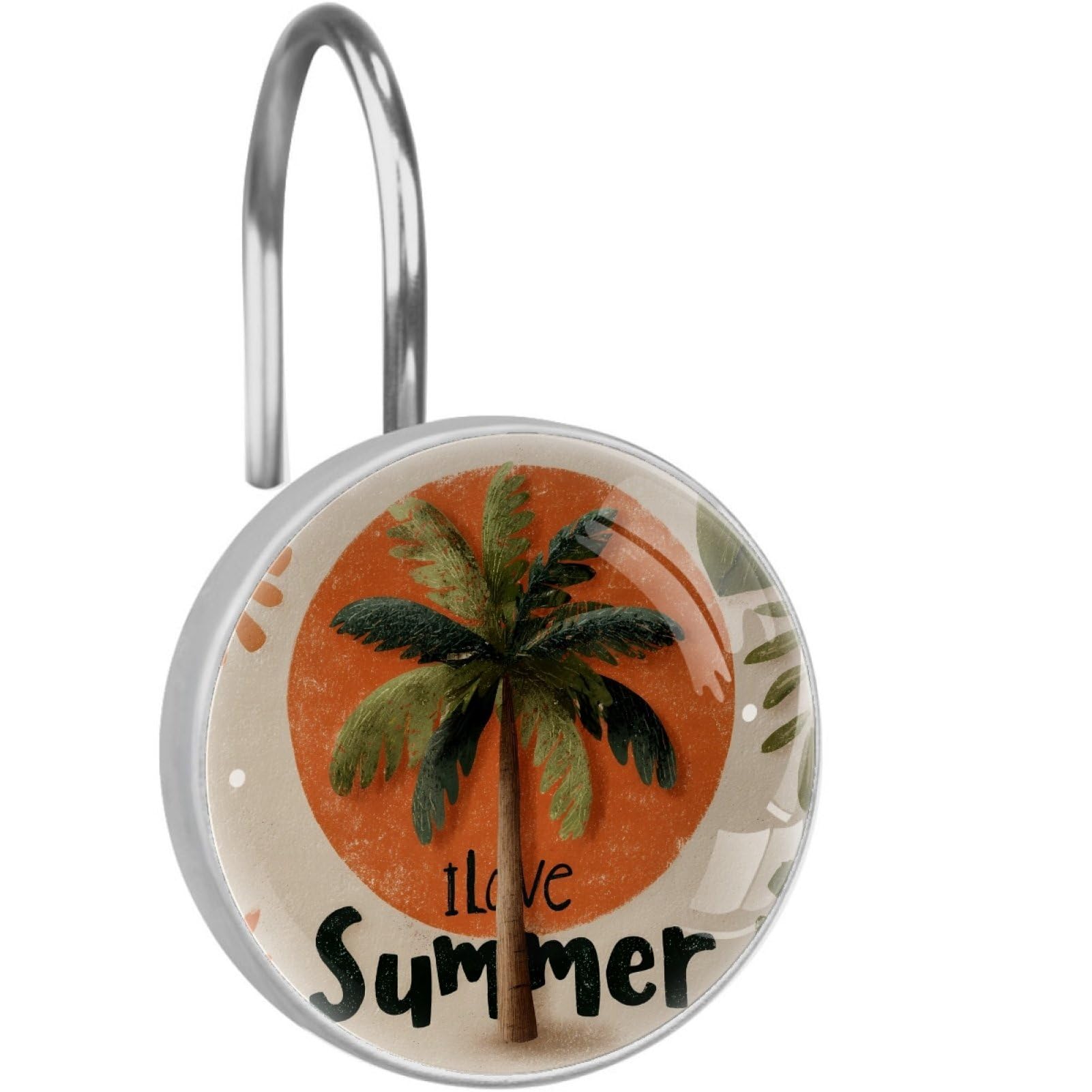VAPOKF Decorative Shower Curtain Hook, Summer Palm Tree Rustproof Stainless Steel Shower Curtain Hook for Bathroom, Shower Curtain Hangers for Shower Rod