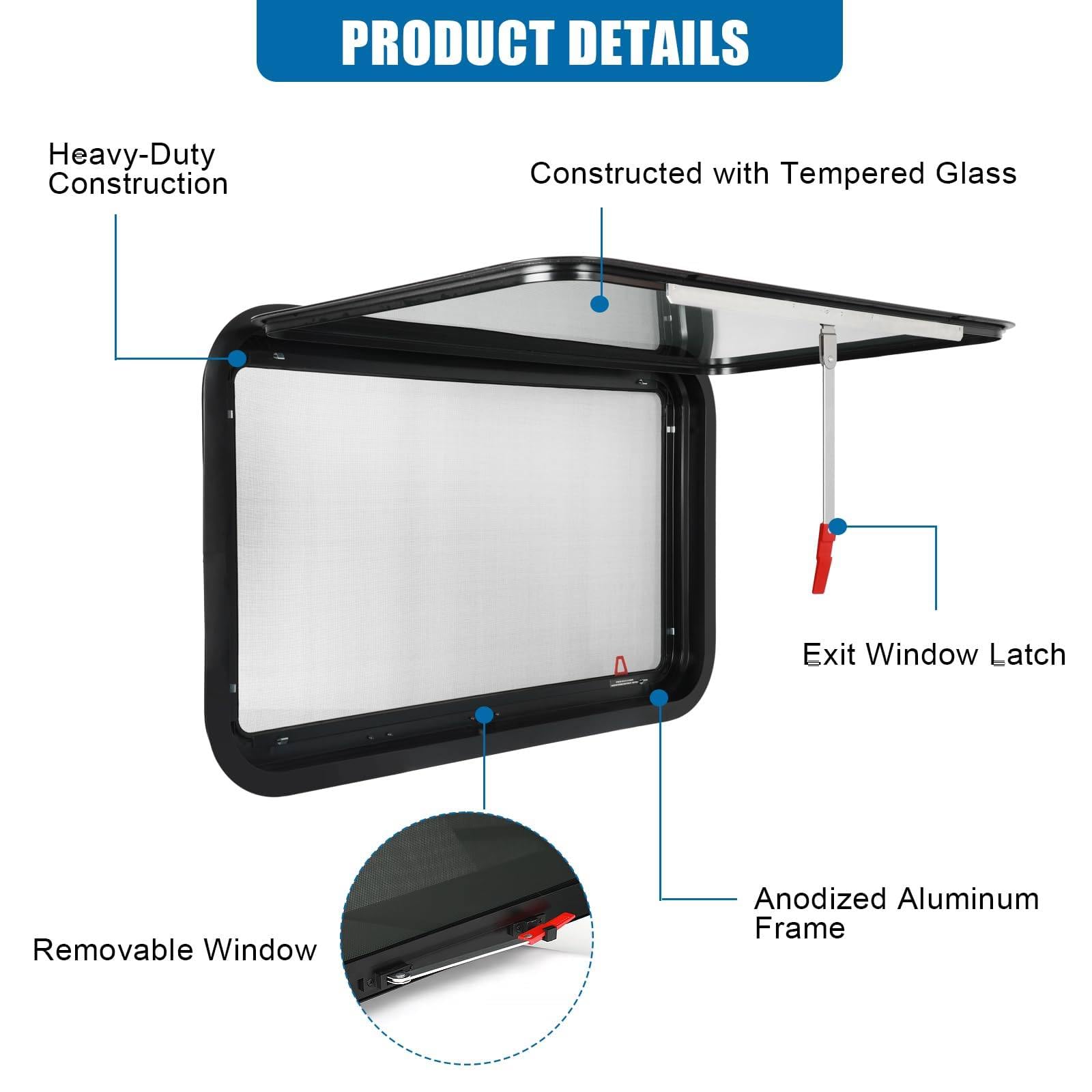 Ventana Empuje para RV, Vidrio Acrílico Redondeado de Doble Capa a Prueba de UV con Cortina de Privacidad para Caravana Camper, Apta para Puerta de Pared de Camper de 1.18-3.15 '',1300x550mm