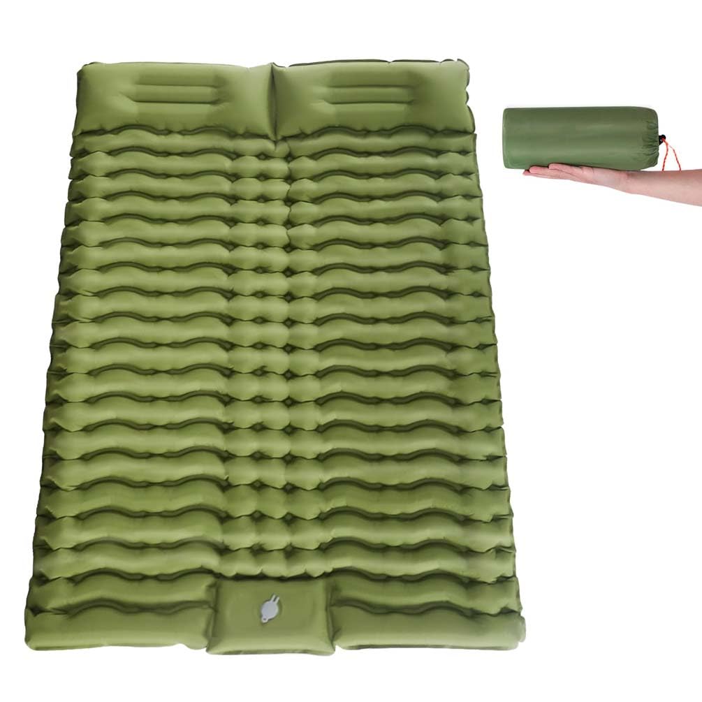Isomatte Selbstaufblasend, Camping luftmatratze Selbstaufblasend mit Integrierten Kopfkissen Outdoor Campingmatte Faltbar Thermo Matte Schlafmatte Für Zelt Trekking Strand,Grün