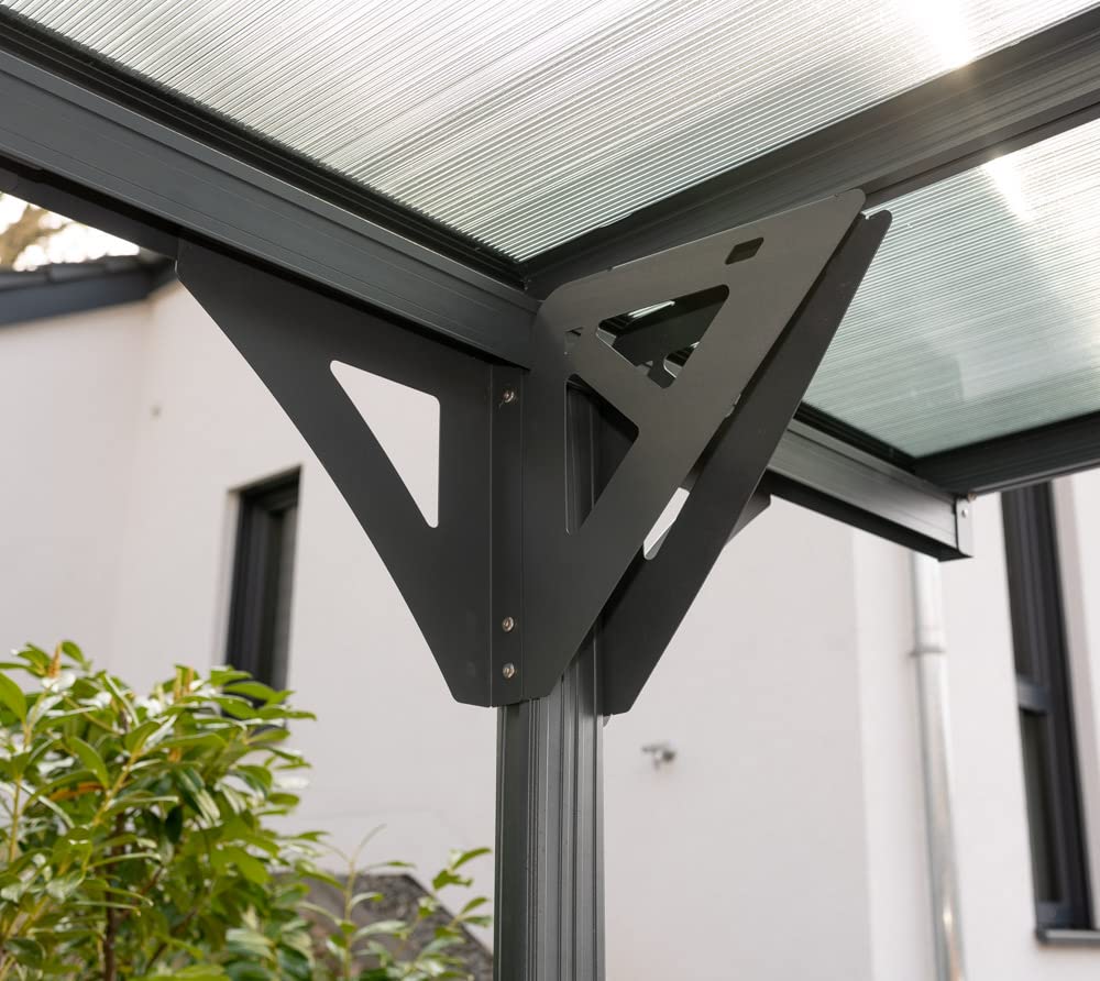 WESTMANN Carport Helsinki 15m² | 503x305x232 cm Grau | Flachdach Überdachung aus Aluminium | Motorrad- & Autounterstand inklusive Regenrinne