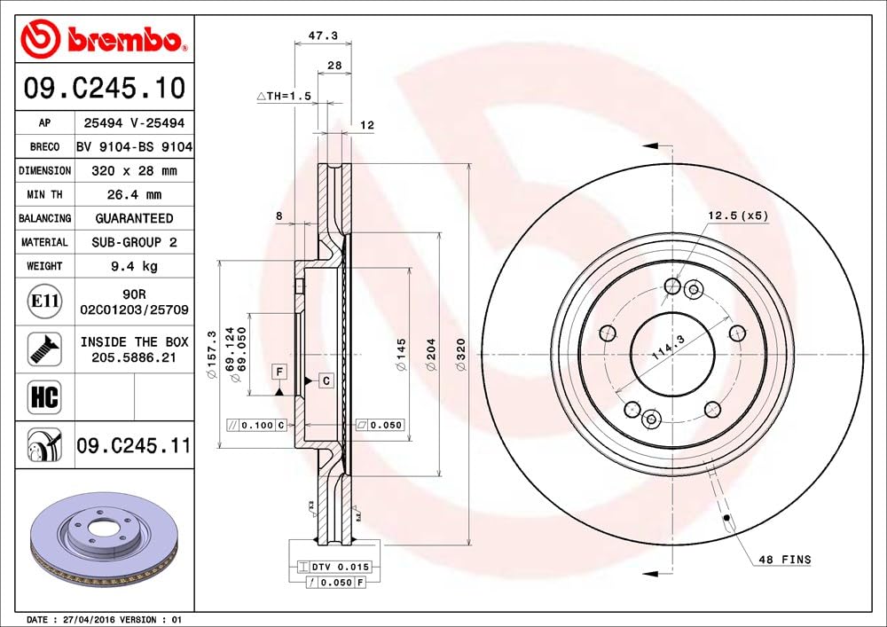 Brembo 09.C245.11 Rotores De Discos De Frenos
