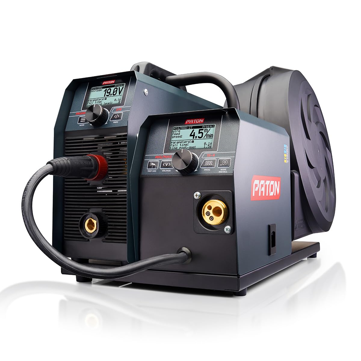 PATON ProMIG 270A soldadora MIG MAG 3 en 1, 400V, con alimentación 15-4, soldadora de electrodos con portaelectrodos y pinza de masa, protección de hilo y correa