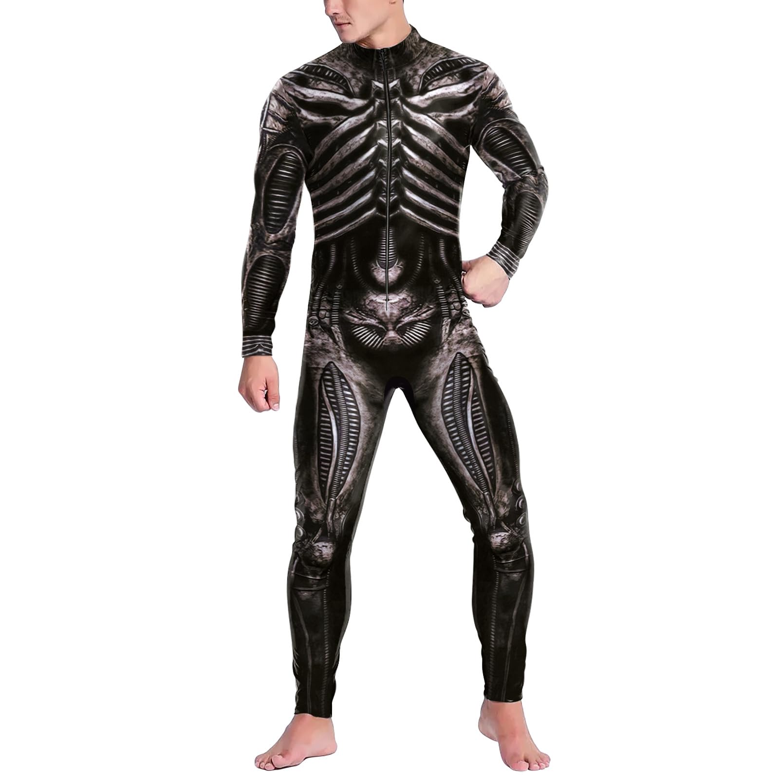 Unisex Mechanical Robot Skeleton 3D print Skinny Jumspsuit Outfits Halloween Costume Bodysuit